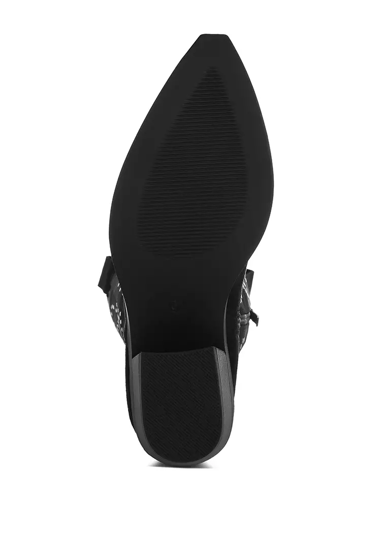 Studs Embellished Cowboy Boots in Black