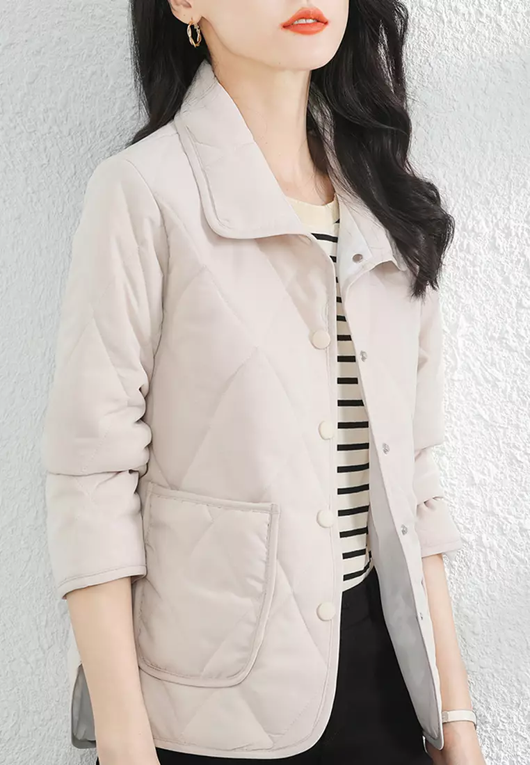 Buy A IN GIRLS Fashionable All Match Lapel Quilted Jacket 2024