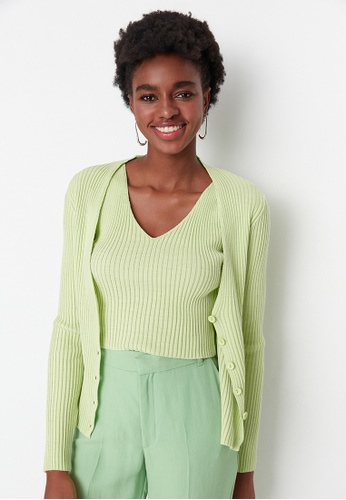 Trendyol green Ribbed Knit Cardigan F1981AA6A5A745GS_1