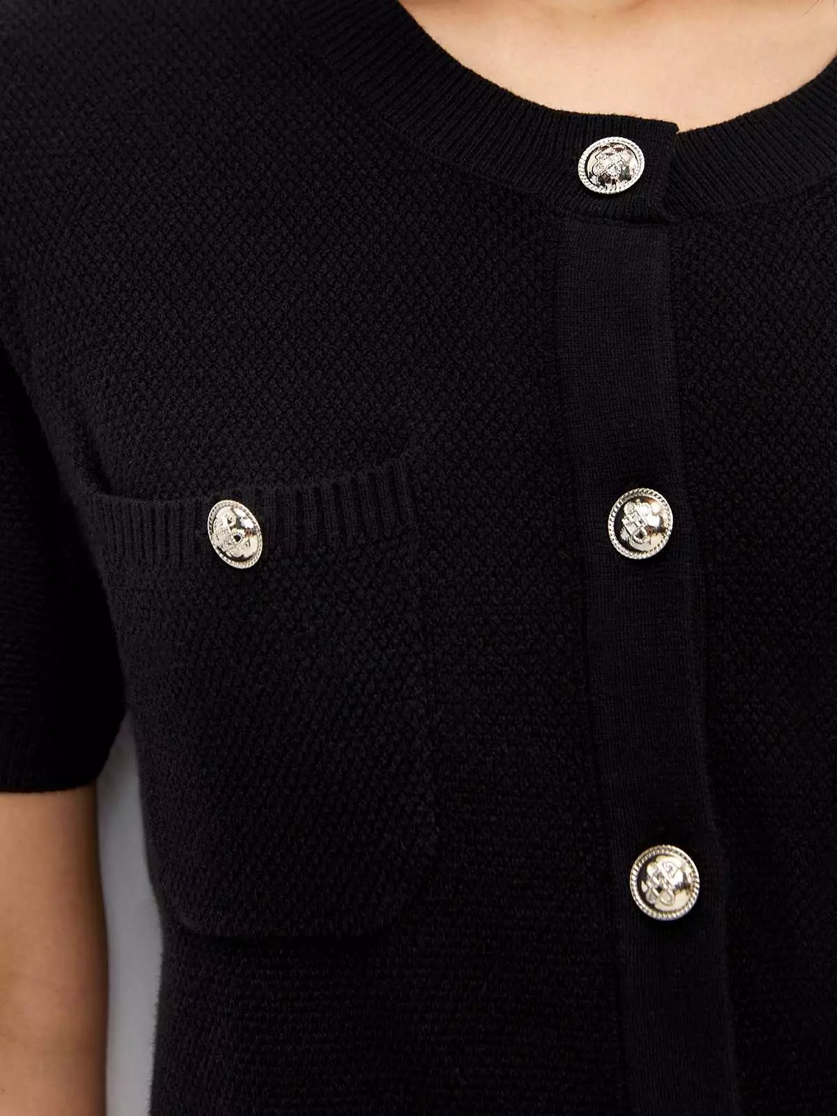 Knitted Button Top - Black