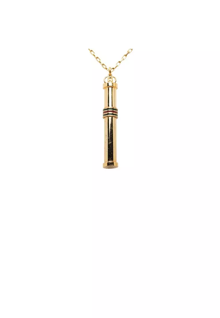 二手 Gucci 鍍金織帶香水瓶吊墜項鍊