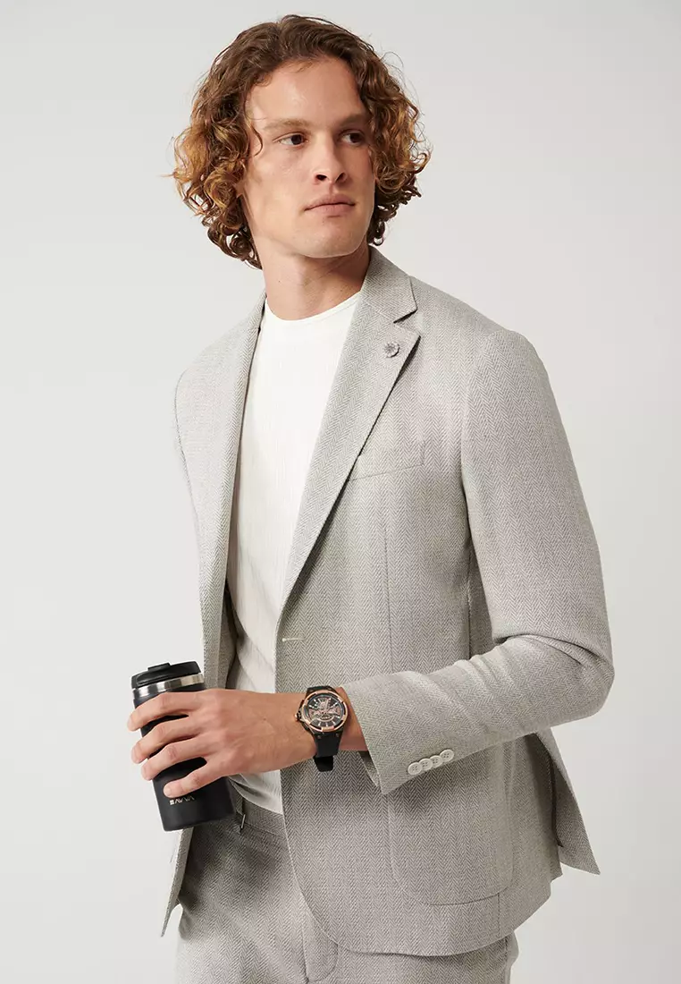 Men's Gray Unlined Linen Blended Lightweight Jacket A41Y4029