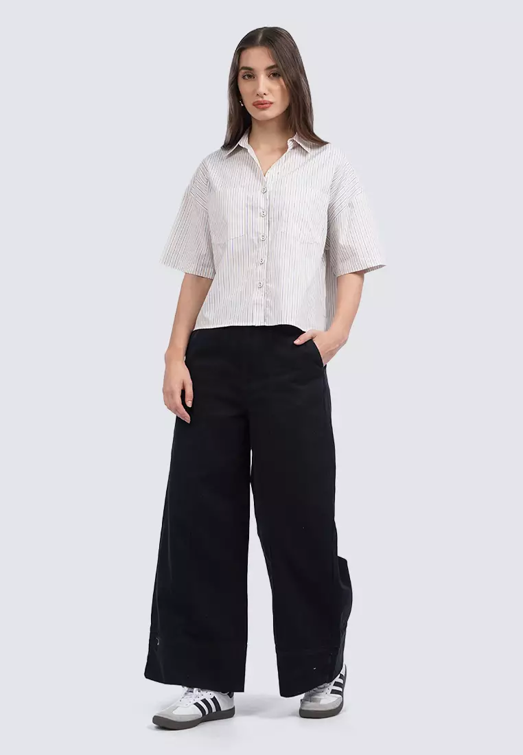 Oversized Short Sleeve Linen Blouse KHAKI