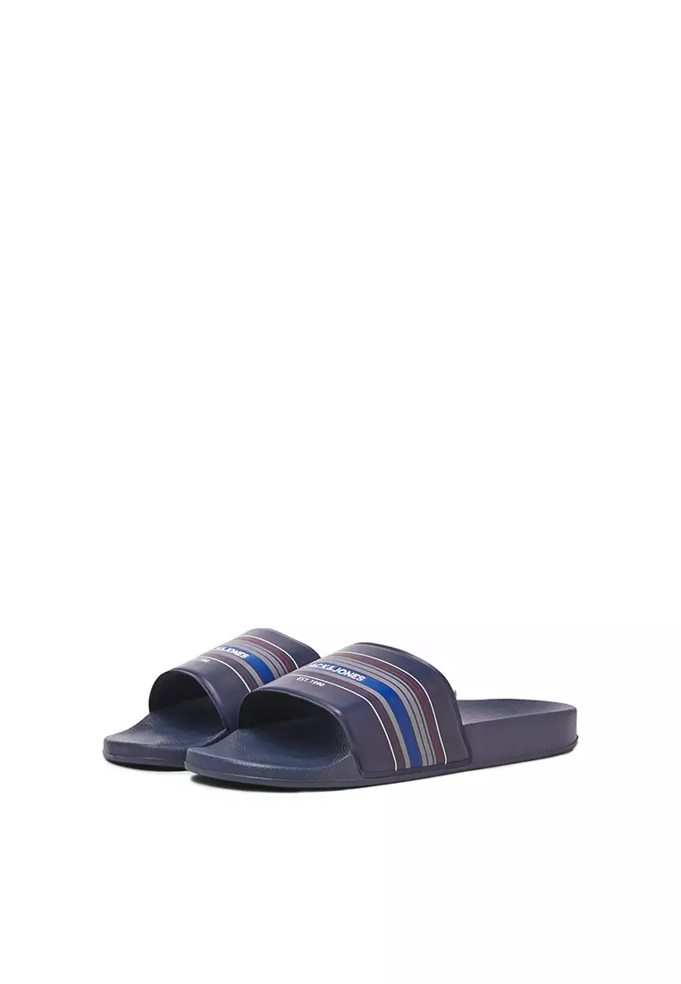 Discount on Jack & Jones  shoes - SKU: Lewis Stripe Rubber Pool Slide Sandals