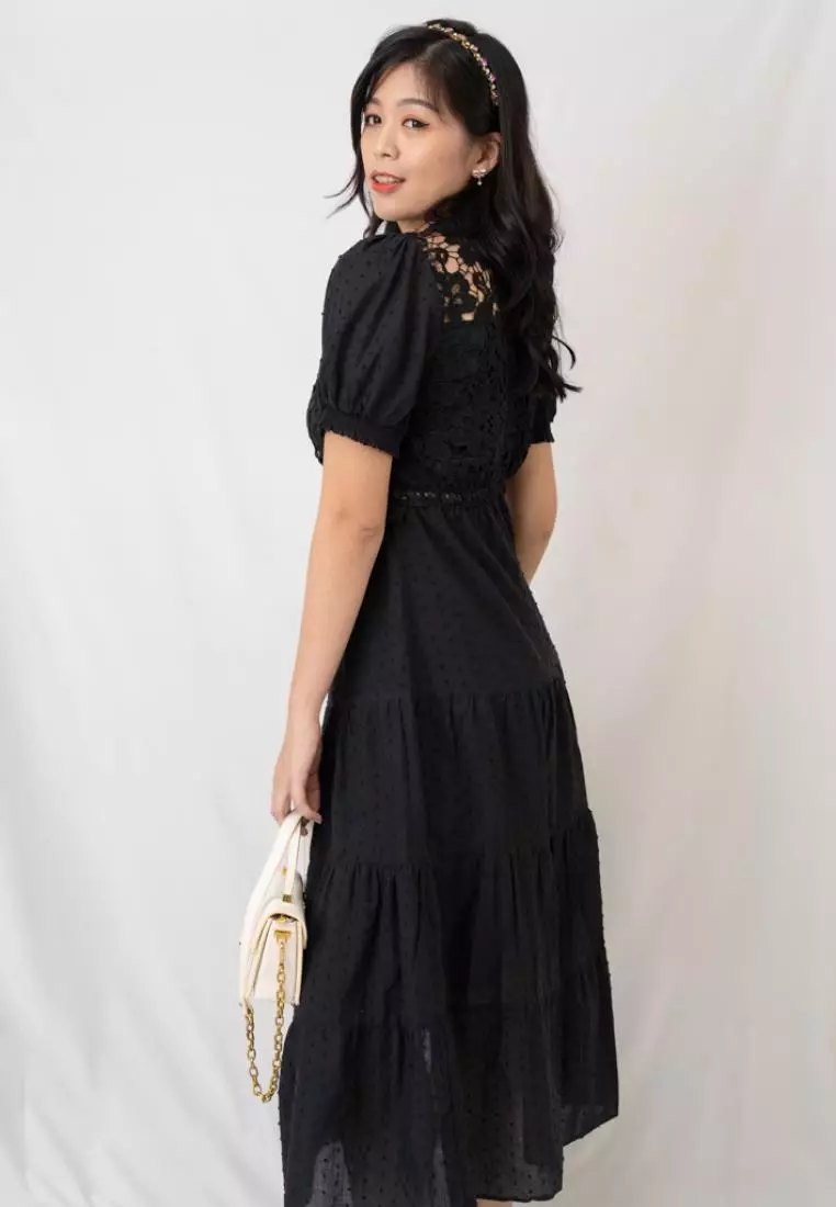 ELEGANT PREMIUM 3D LACE AND COTTON DRESS WITH TASSEL FINISHING