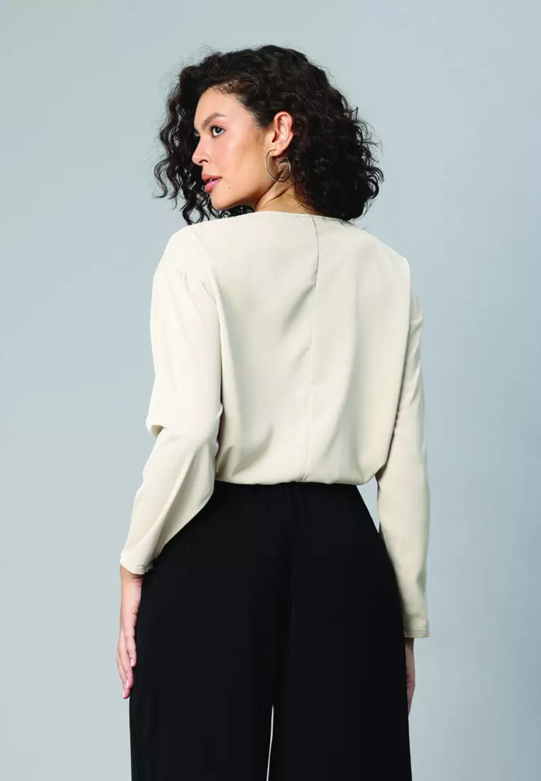 Drawstring Relaxed Top In Beige