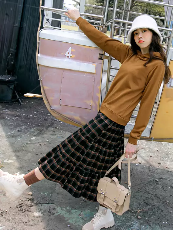 Checkered long shop skirt malaysia