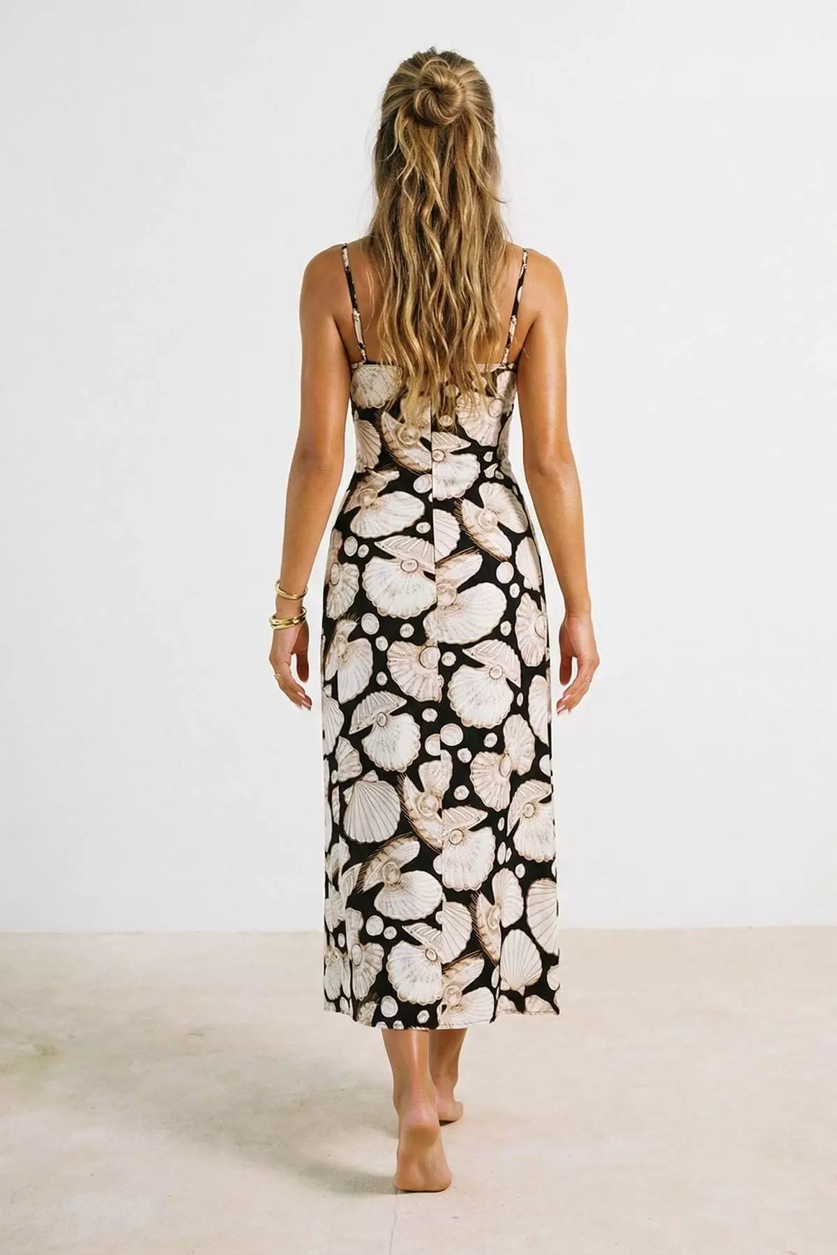 Buy Trendyol Seashell Patterned Woven Cut Out Detailed Maxi Beach Dress ...