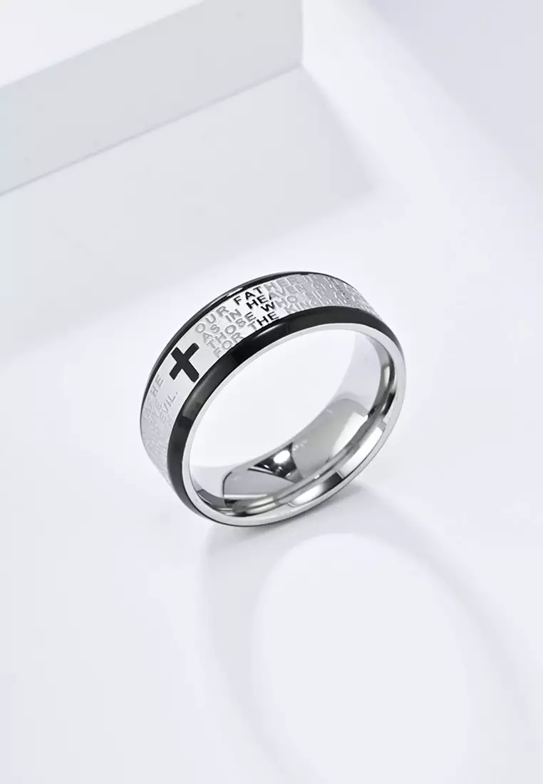 Titanium Steel Bible Verses Cross Ring JW QF-JZ848