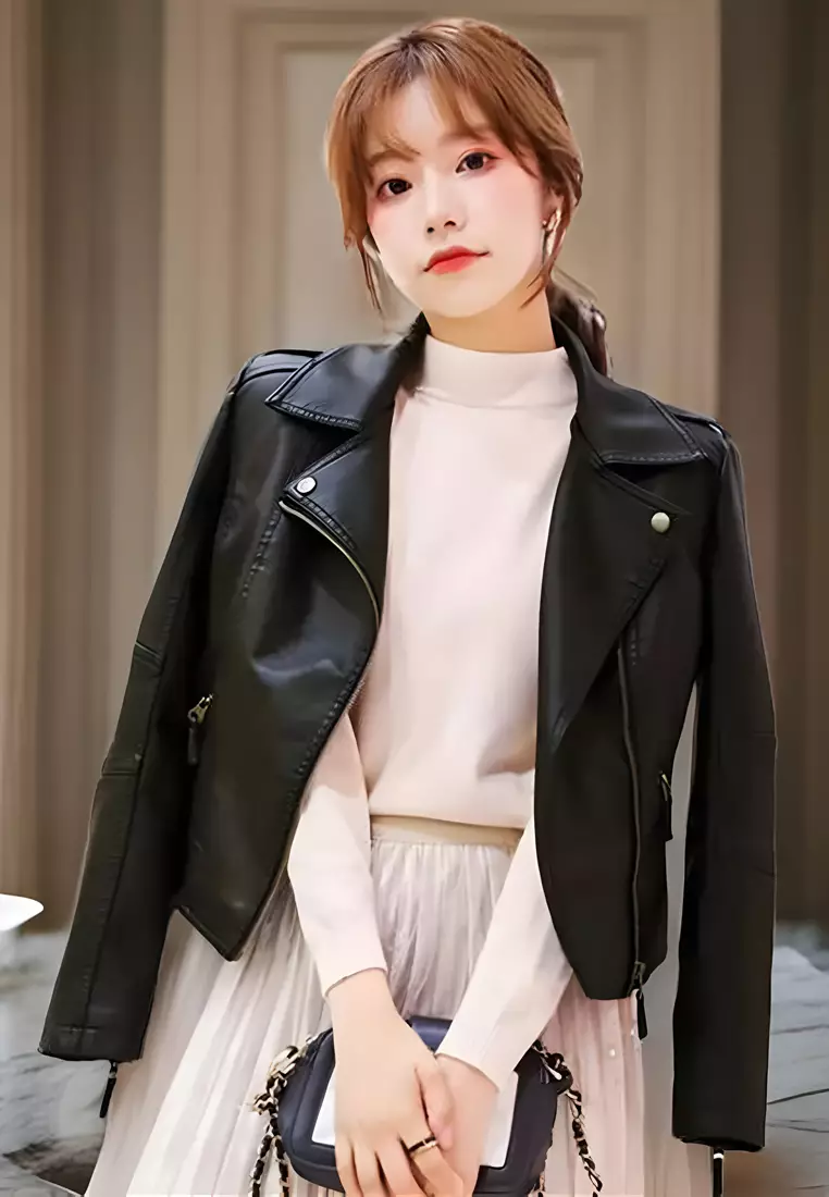 Slim pu leather jacket top
