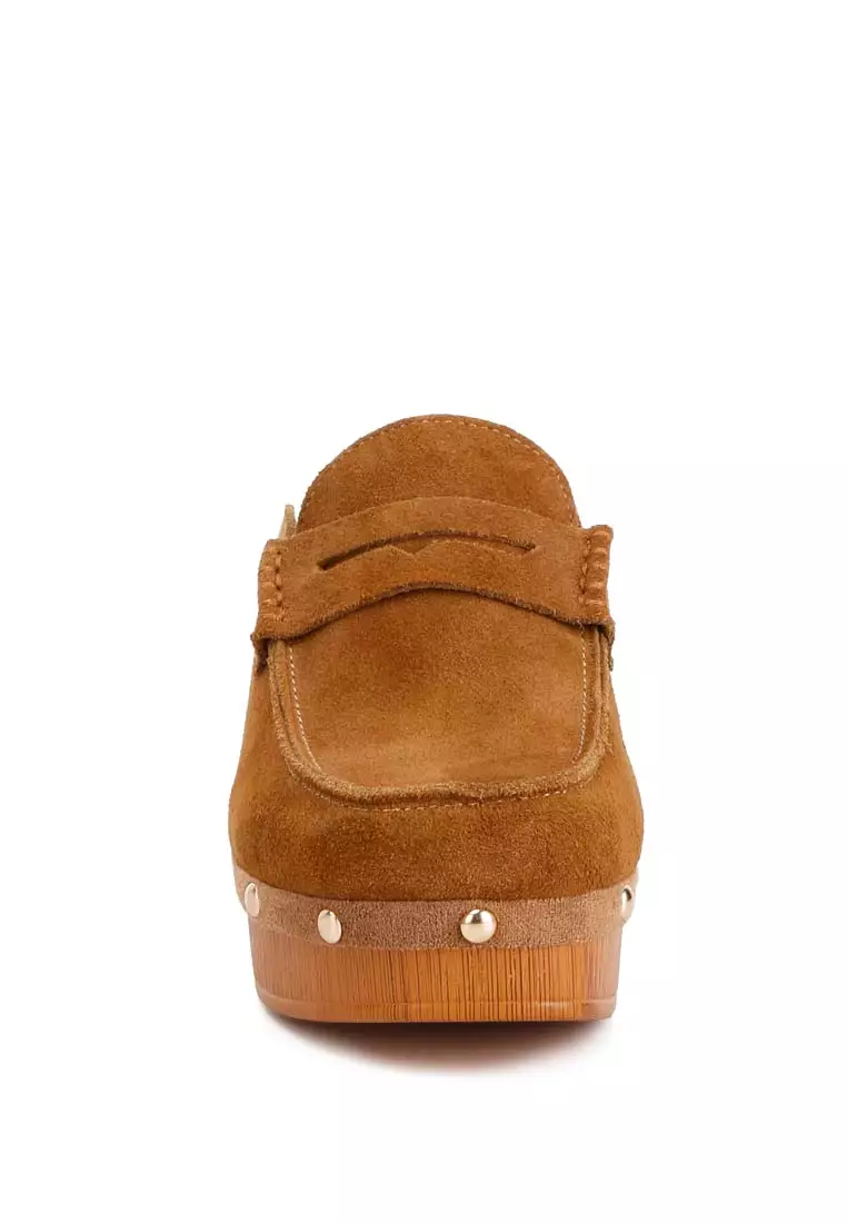 Tan Suede Platform Clogs