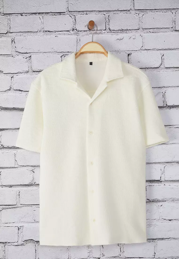 White Regular Fit Textured Tok Fabric Men's Shirt TMNSS25GO00067