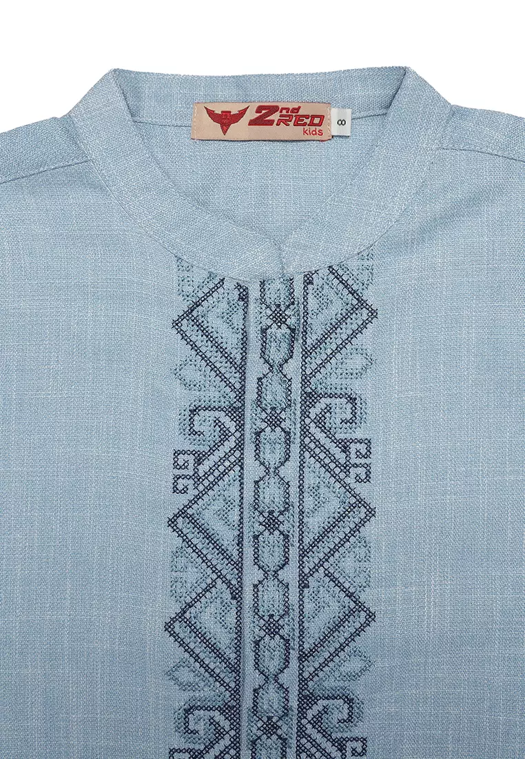 Baju Koko Anak Laki Bordir Angle Blue Setelan - NOBLE