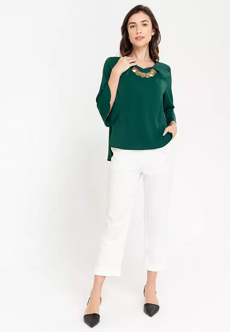 Candria Frilled Sleeves With Necklace Top