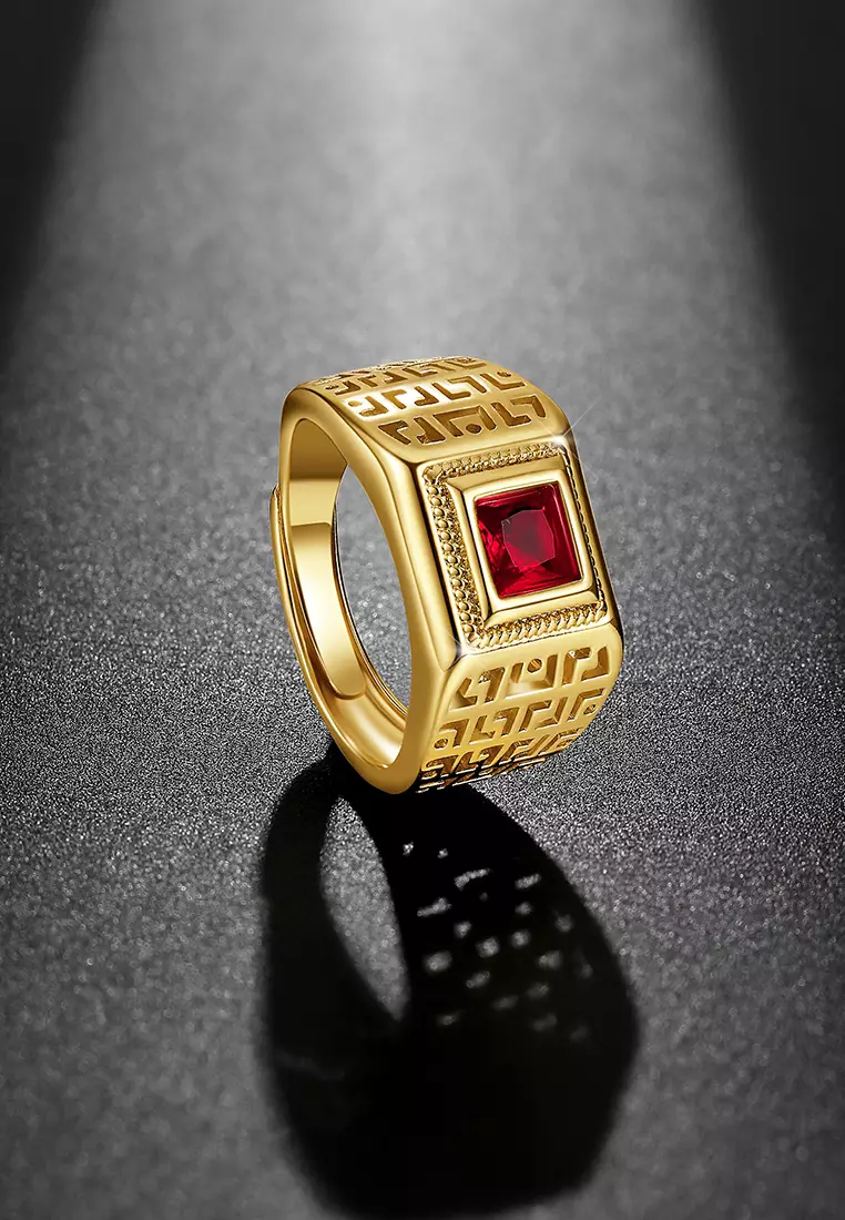 Cincin Pria Red Zircon Cincin Titanium Anti Karat Cincin Cowok