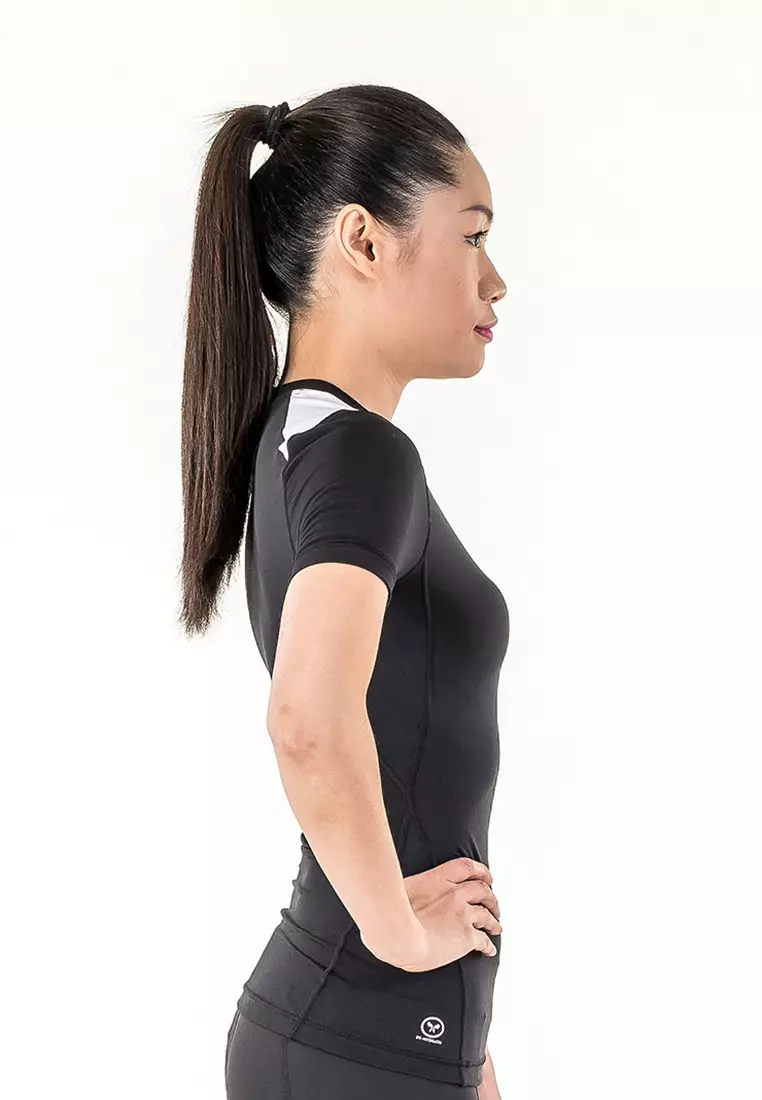 Amnig Women Diligent Compression Short Sleeve Top (Black/White)