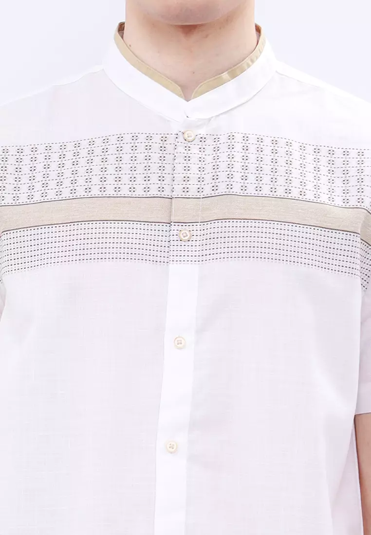 MANZONE - Kemeja Koko Lengan Pendek Pria Sabaca Modern Fit - White