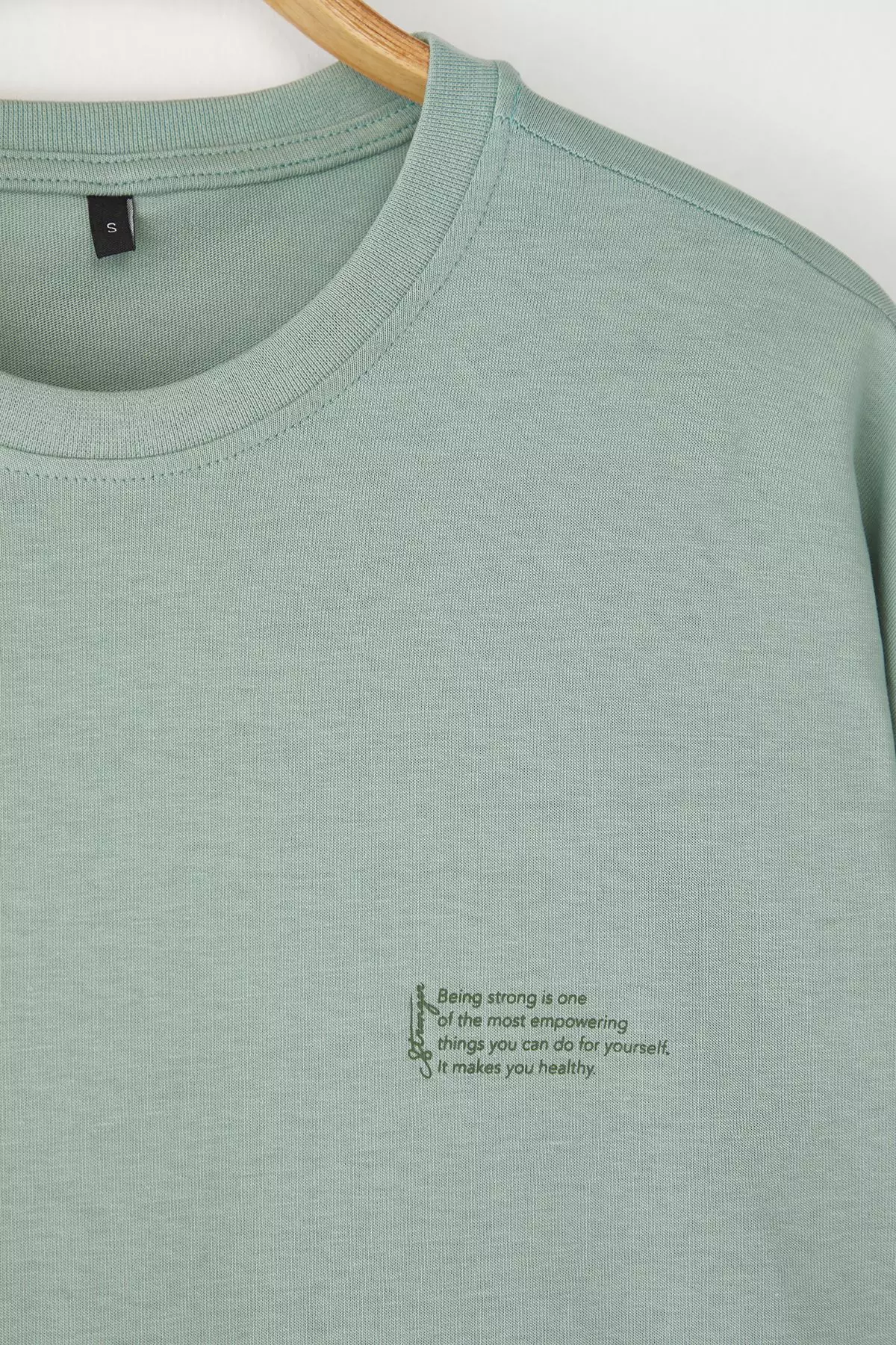 Dark Mint Oversize 100% Cotton Crew Neck Minimal Text Printed Tok Fabric T-Shirt Tmnss23Ts00084