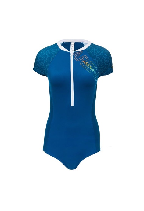 ARENA arena 女士泳衣 ARENA DIAMONDS 半拉鏈 加厚短袖連身泳衣