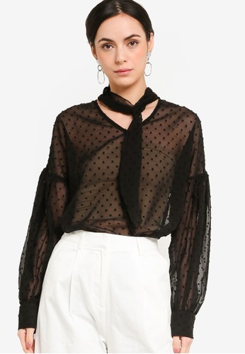 ZALORA WORK black Long Sleeves Blouse With Tie Detail 82A9FAABC582EFGS_1