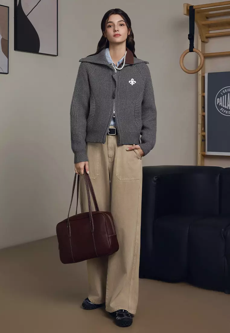 女裝鳶尾花 LOGO 雙向拉鏈開襟毛衣