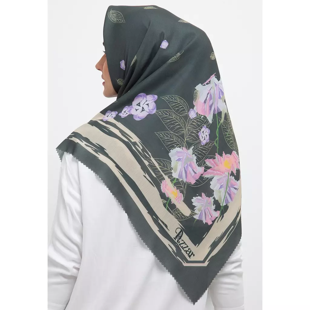 Floral Digital Printed Scarf In Dark Green