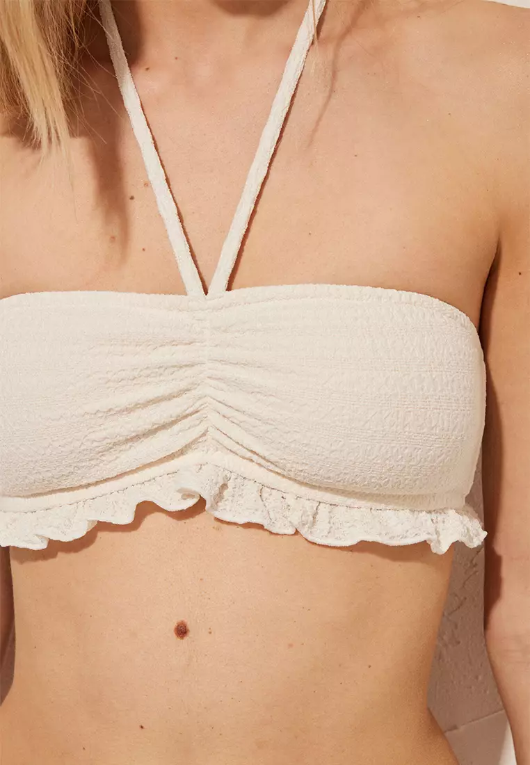 Ivory Textured Bandeau Bikini Top