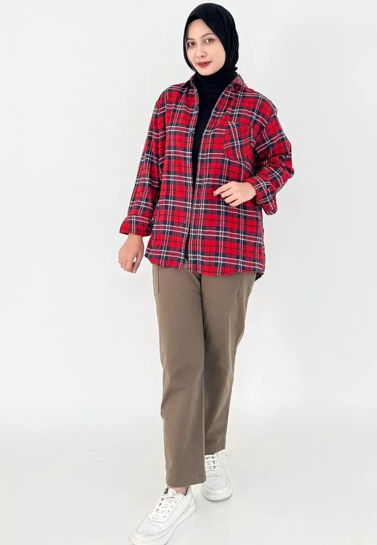 Kemeja Flanel Wanita Panjang - RED