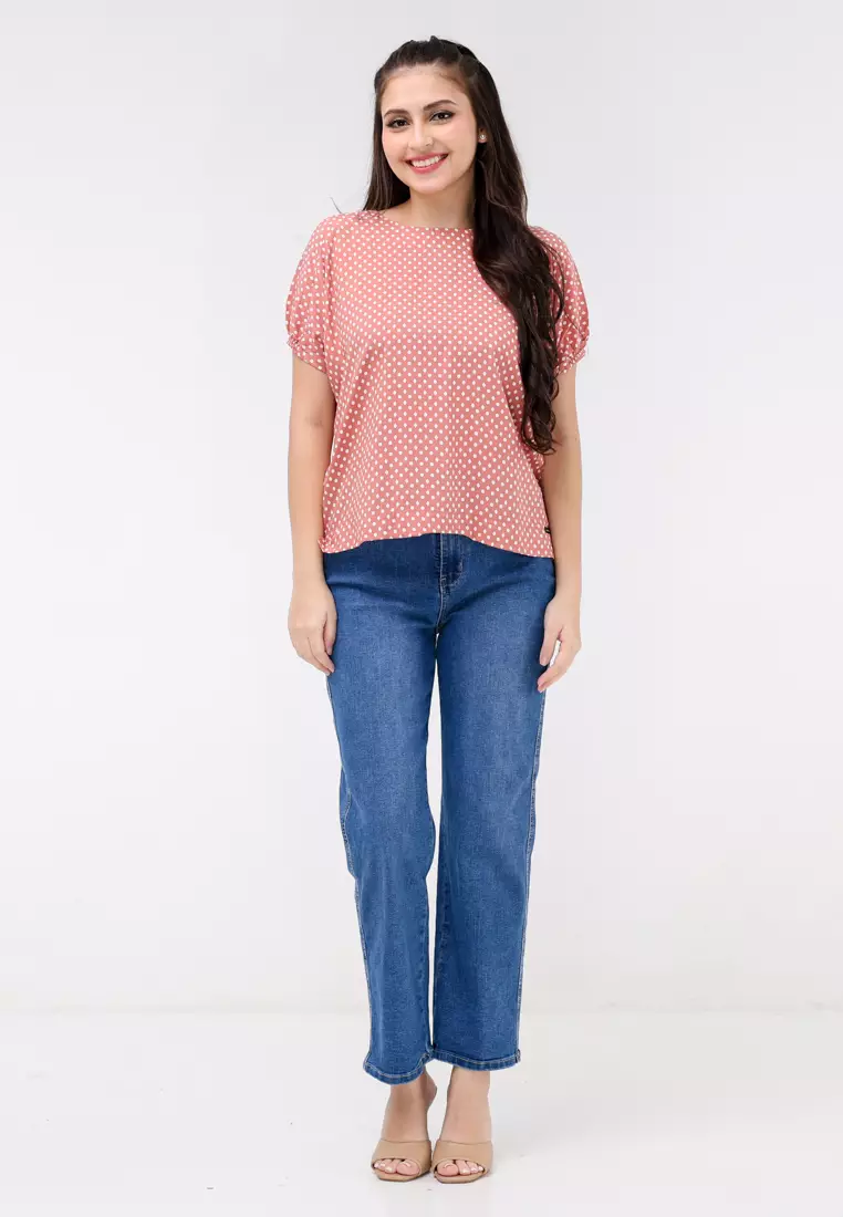 Woven Printed Rayon Short Sleeves Blouse