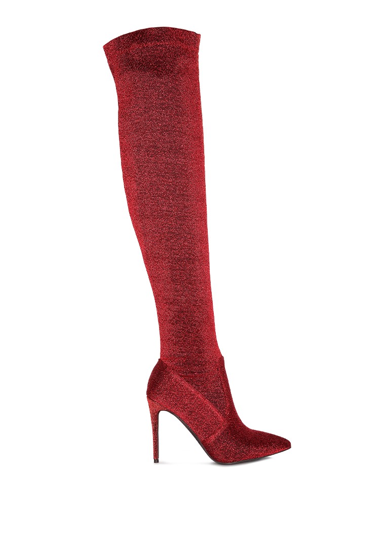 Red High Heel Knitted Long Boots