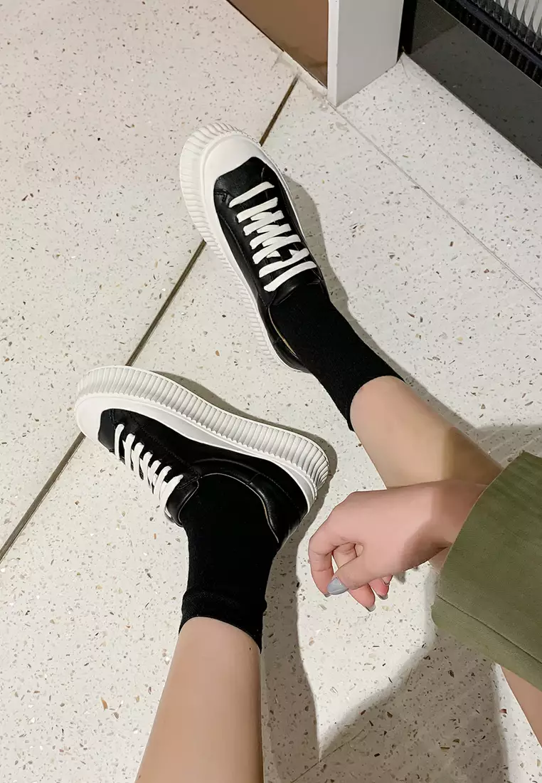Leather Platform Lace Up Sneakers TLD608-1