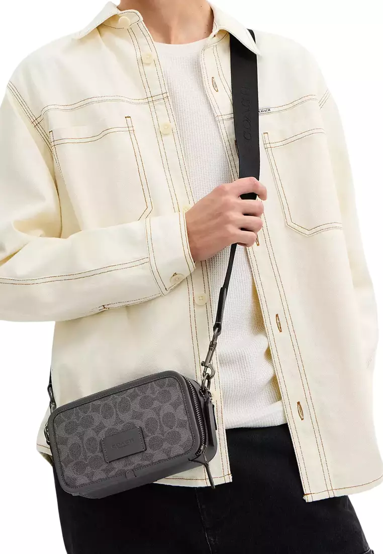 Wyatt Crossbody Bag In Signature Canvas - Grey/ Charcoal CW365