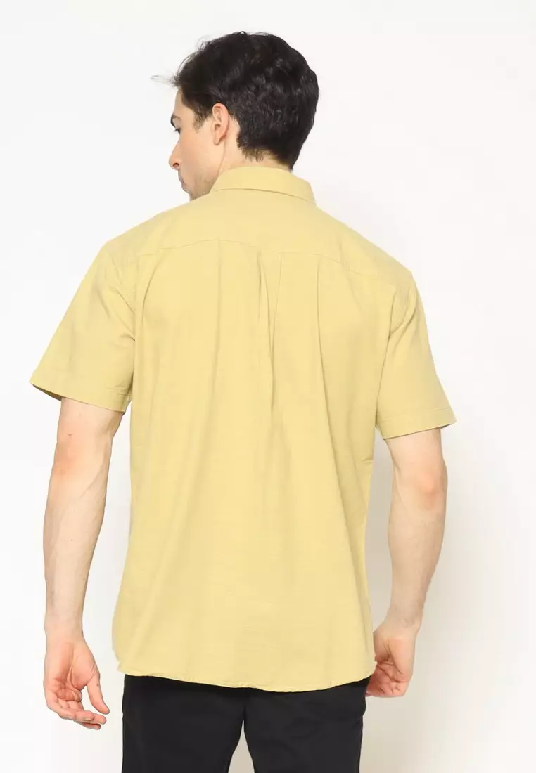 POLICE Kemeja Polos Cotton Twill Slub Tan Regular Fit Pria