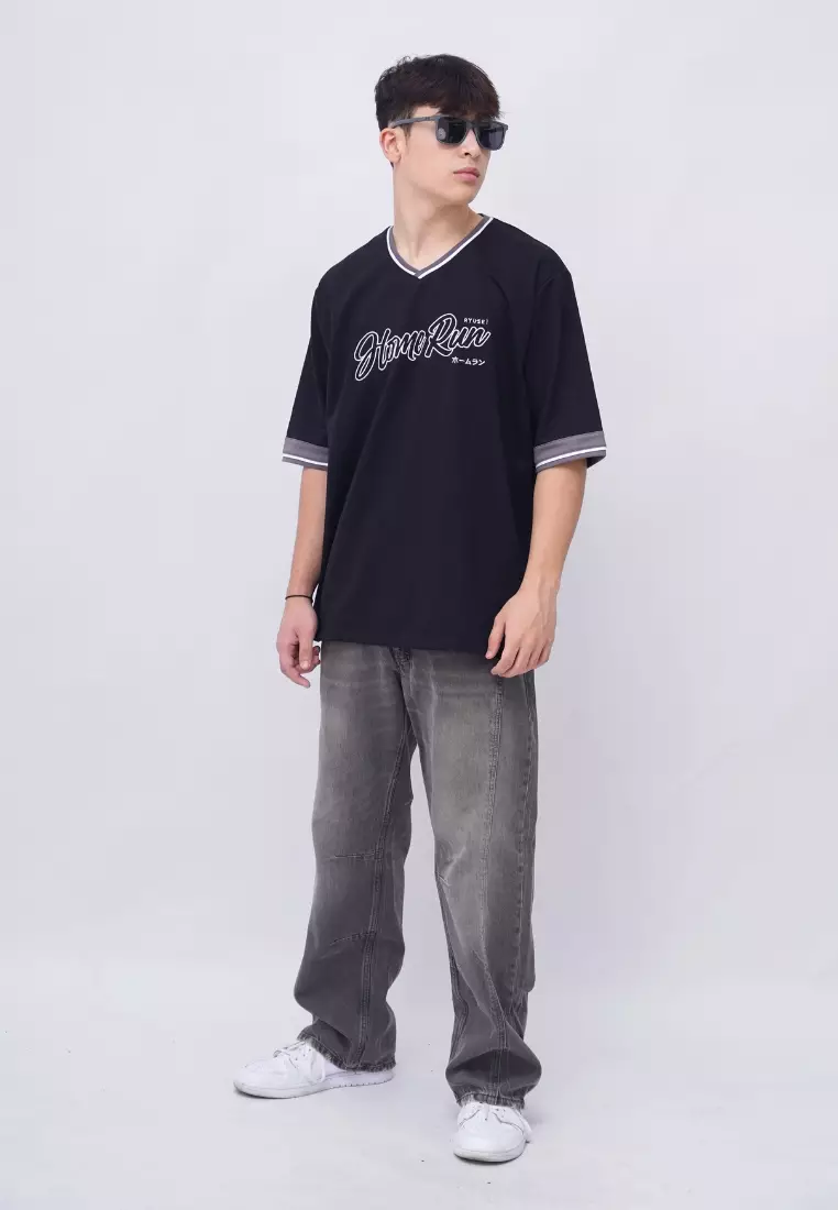 Ryusei Kaos Pria Boxy Oversize Home Run Black