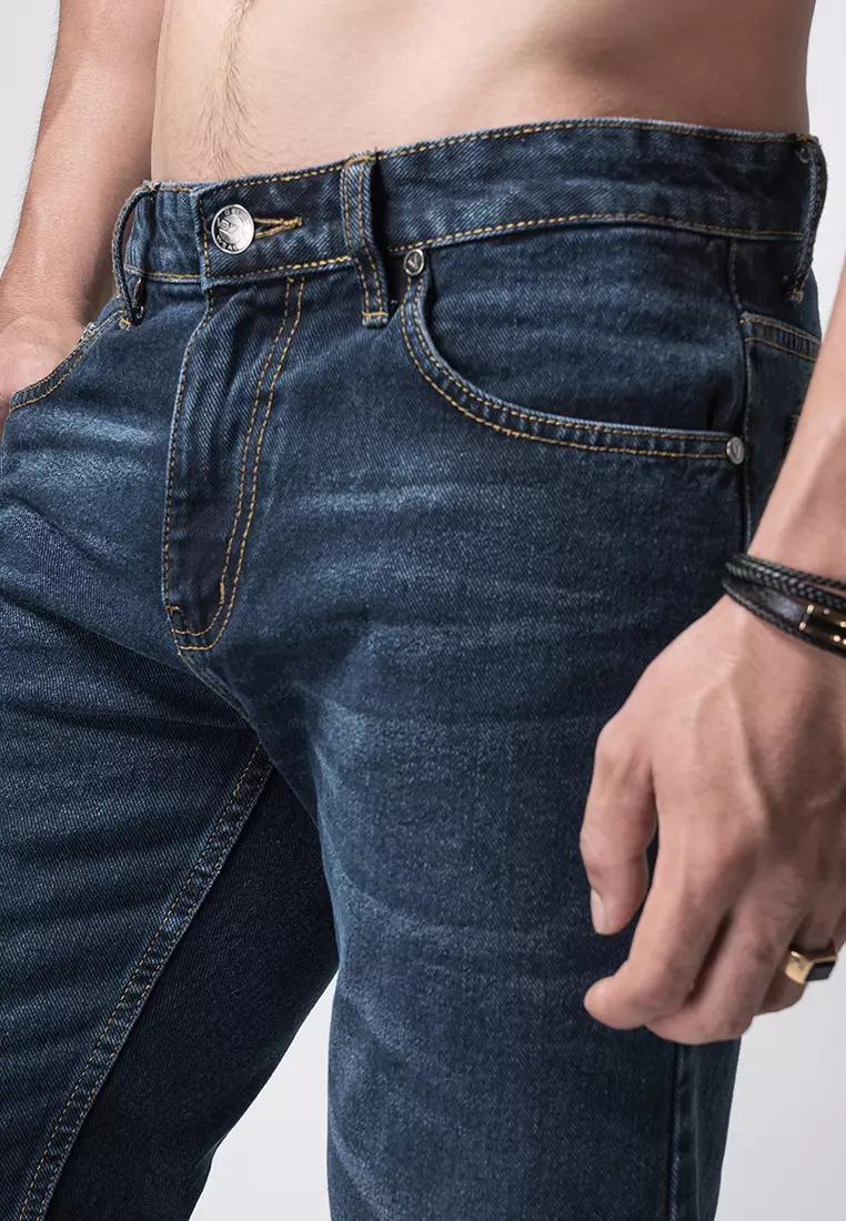 Tapered Fit Jeans Premium Dark Blue Wash Ripped