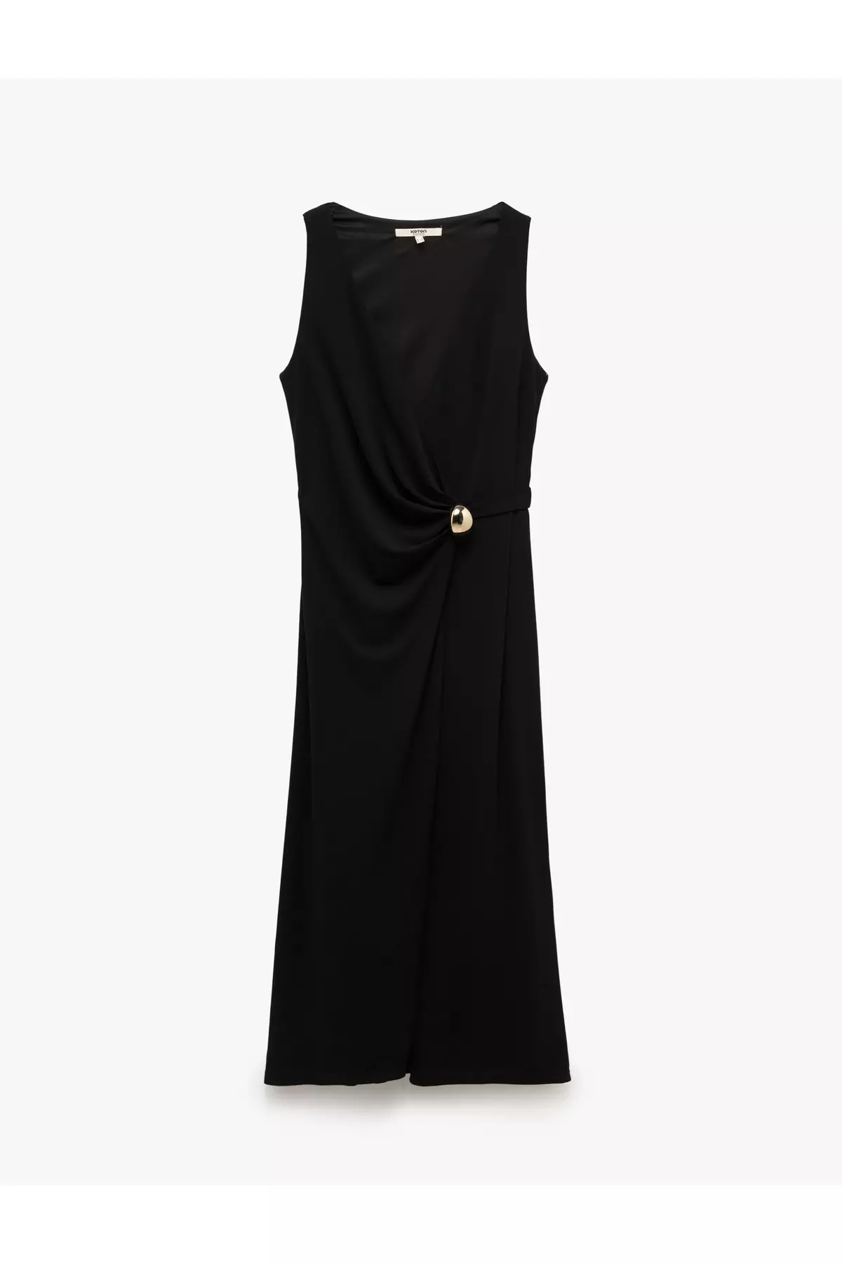 Sleeveless V Neck Long Double Breasted Dress With Metal Accessories Detail