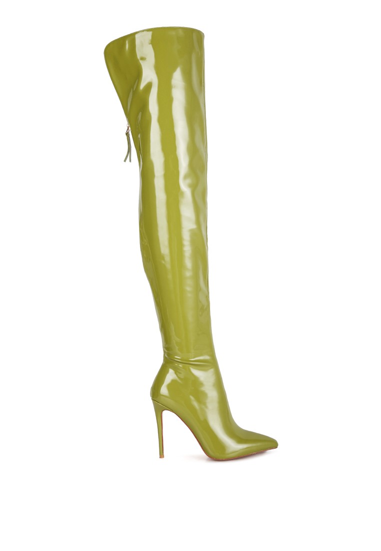Neon Green Patent PU Long Stiletto Boots
