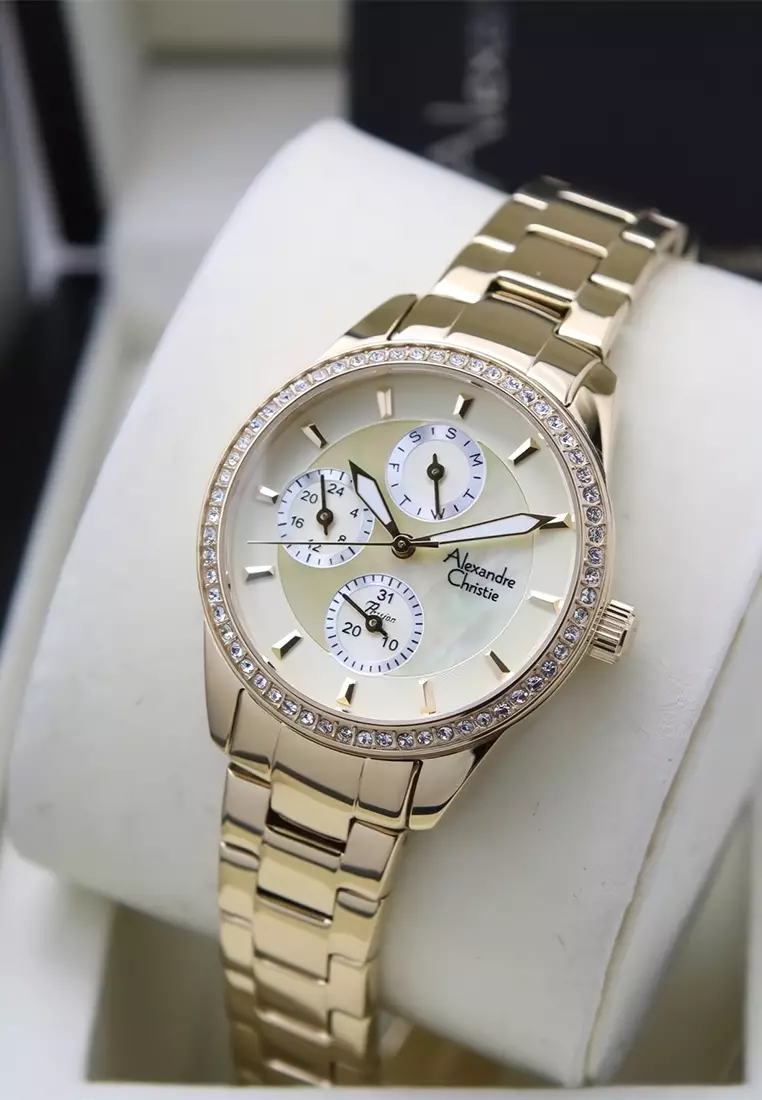 Alexandre Christie 2A89 BFBGPIV - Jam Tangan Chronograph Wanita - Gold - Stainless Steel