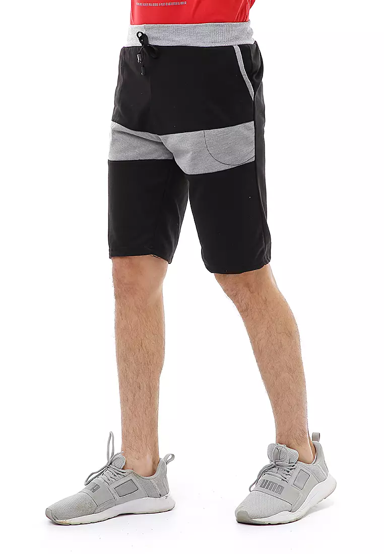 Rishham Short Pants Celana Pendek Pria Kombinasi Material Baby Terry ORIGINAL - Black