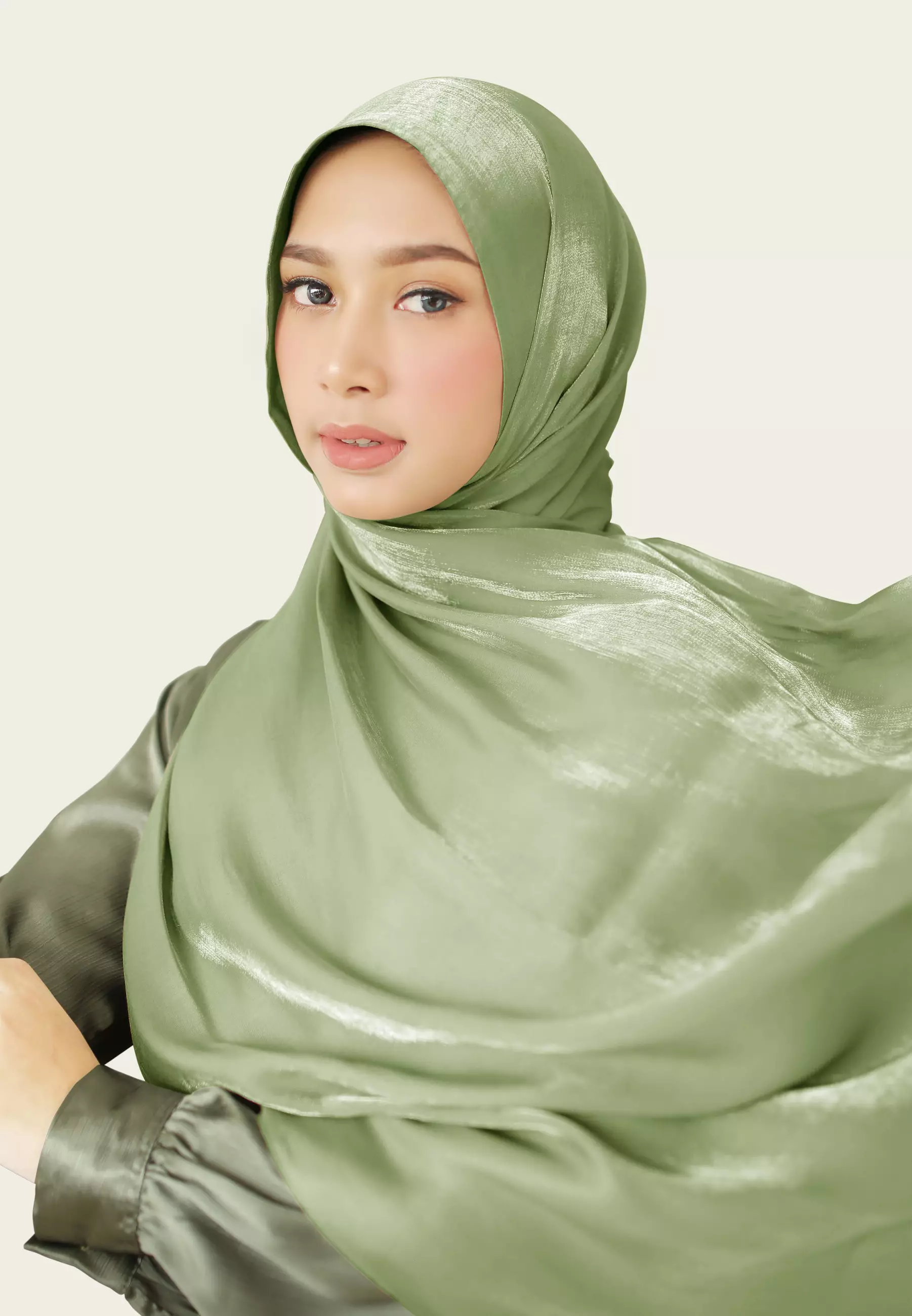 Hijab Pashmina Shimmer Silk Premium - Nile Green