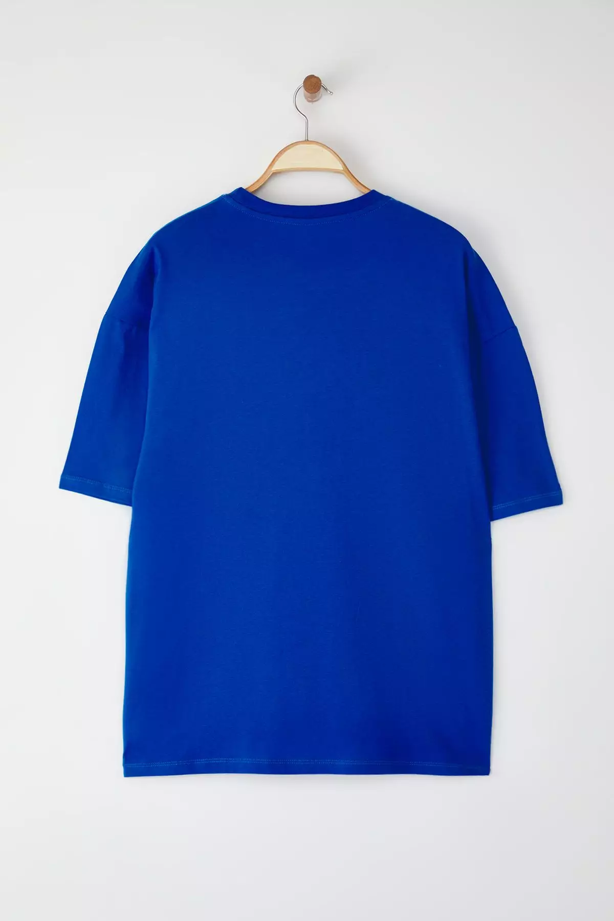 Saks Oversize 100% Cotton Crew Neck Minimal Text Printed T-shirt TMNSS23TS00084