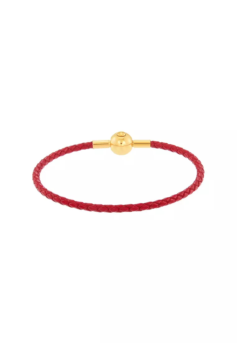 HABIB Leather Bracelet Red with Round Button Brass Clasp WWGB2251023(2.5)
