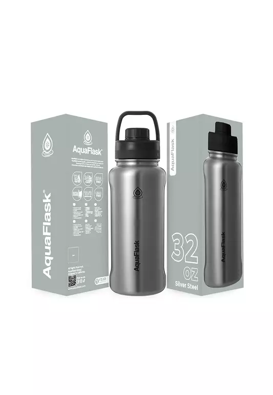 32oz Silver Steel New Sports Lid Bottle Wide Mouth Vacuum Insulated Stainless Steel Drinking Water Bottle