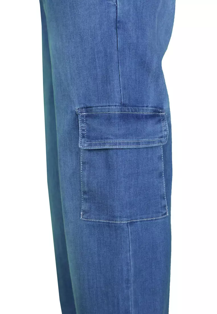 Pito Dito Girl Halda Celana Panjang Cargo Anak Biru Denim - Size 4