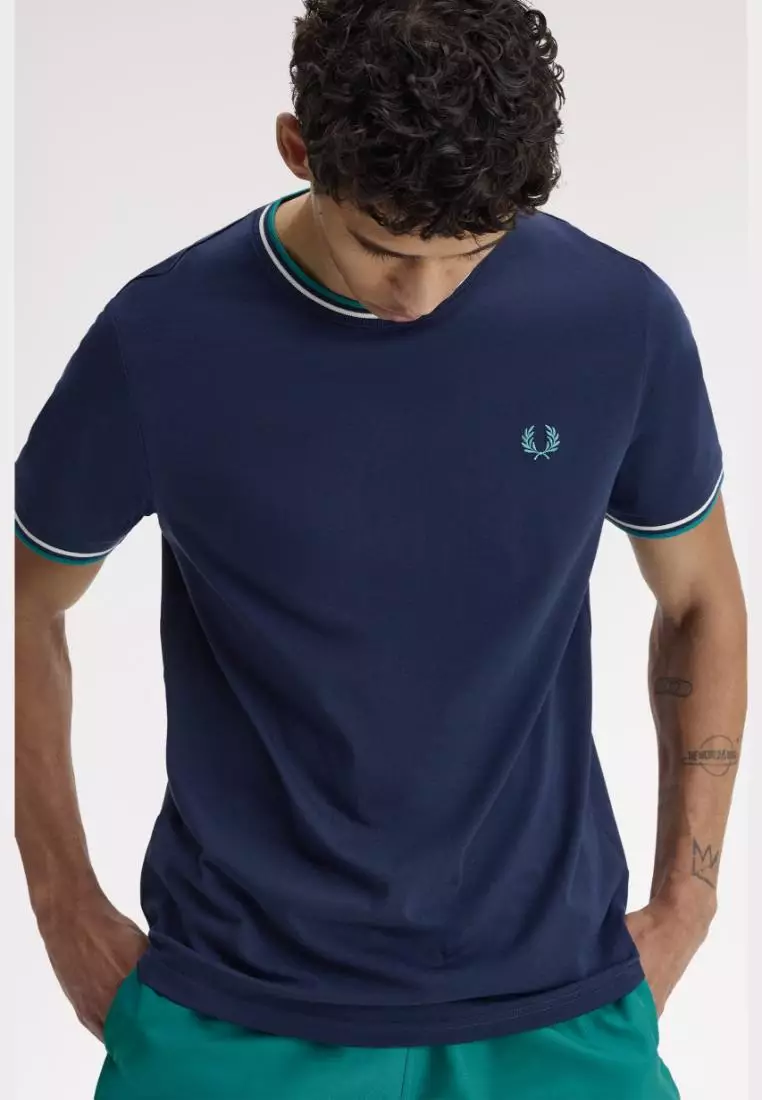 Fred Perry M1588 Twin Tipped T-Shirt (Tennis Blue / Snow White / Deep Mint)