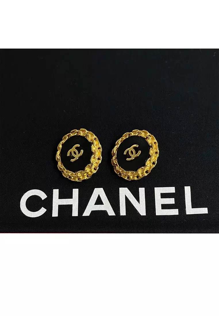 Pre-Loved Chanel Cc Gold Plated Enamel Clip On Earrings