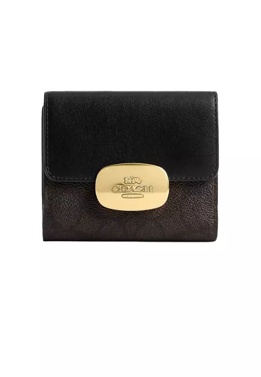 COACH Eliza Small Wallet In Signature Canvas Walnut/Black CW801