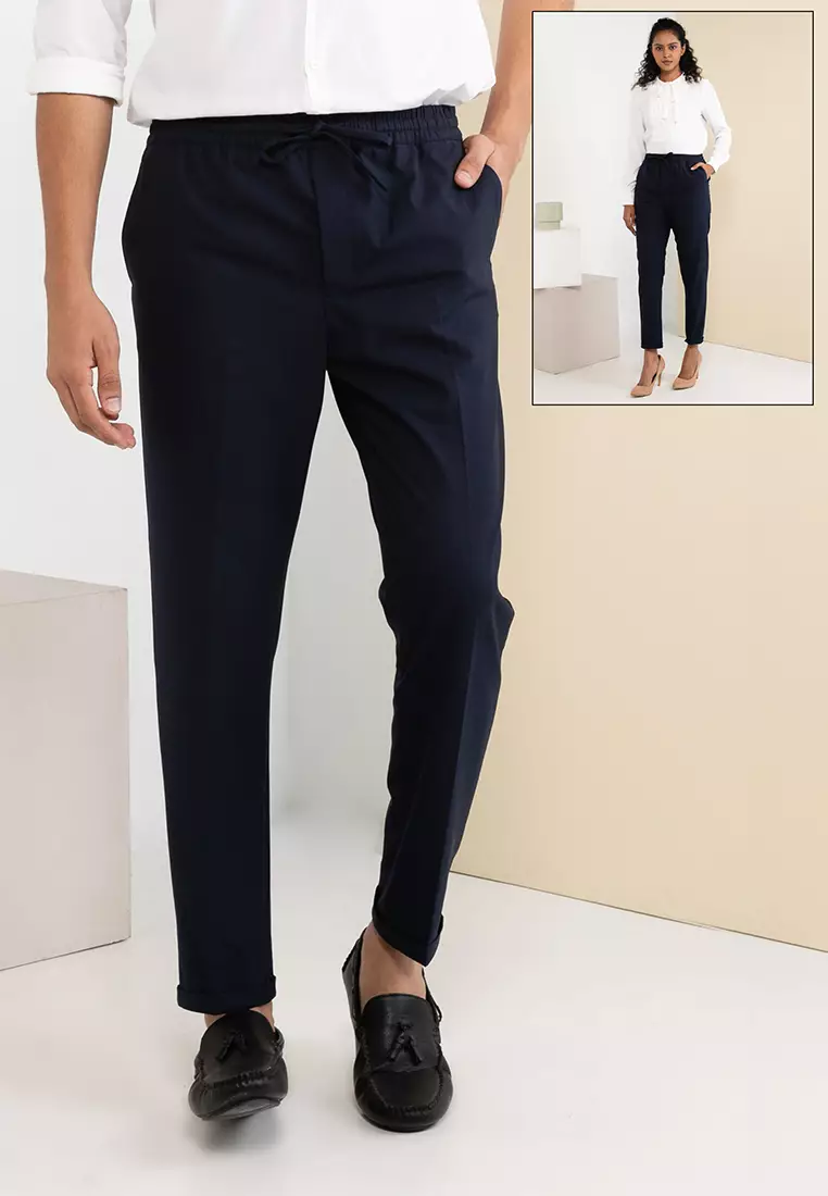 Buy Defacto women regular fit plain drawstring pants black Online