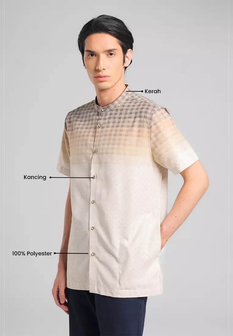 MANZONE X Adipati Dolken - Kemeja Koko Lengan Pendek Pria Sadd Modern Fit - Beige Warna Beige