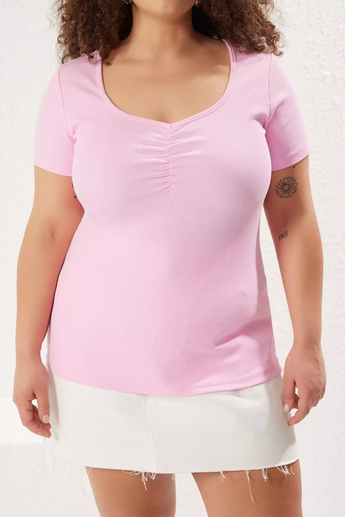 Plus Size Gathered Detail Ribbed Blouse